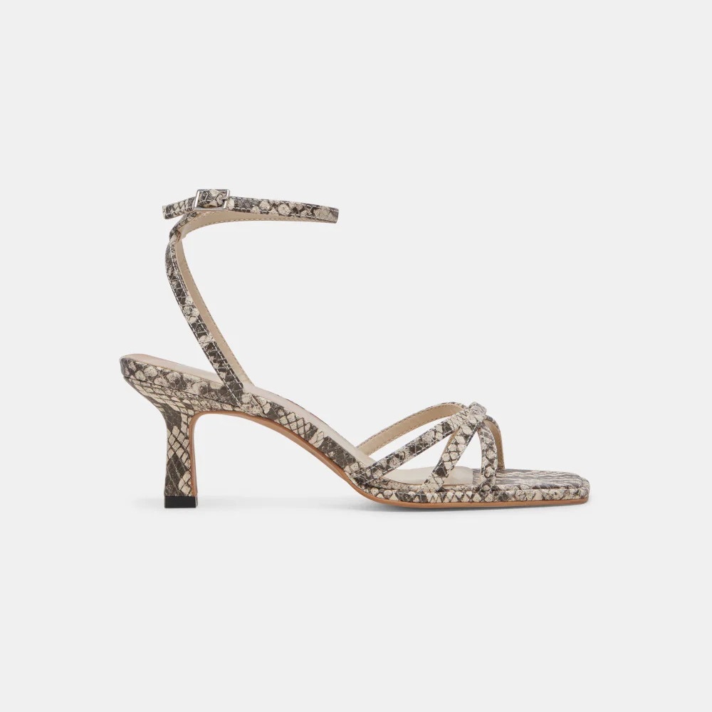 Dolce Vita Manji Kitten Heels in Cream and Black Snakeskin Print